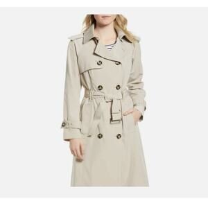 NWT London Fog 3/4 Length Double-Breasted Trench Coat with Belt (Stone) sz L